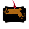 Massachusetts square & compass freemason symbol state map - Scalloped Wooden Maple Ornament