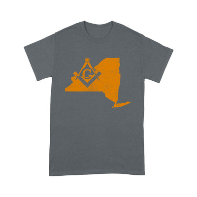 New York Freemason State Map Square & Compass Symbol - T Shirt