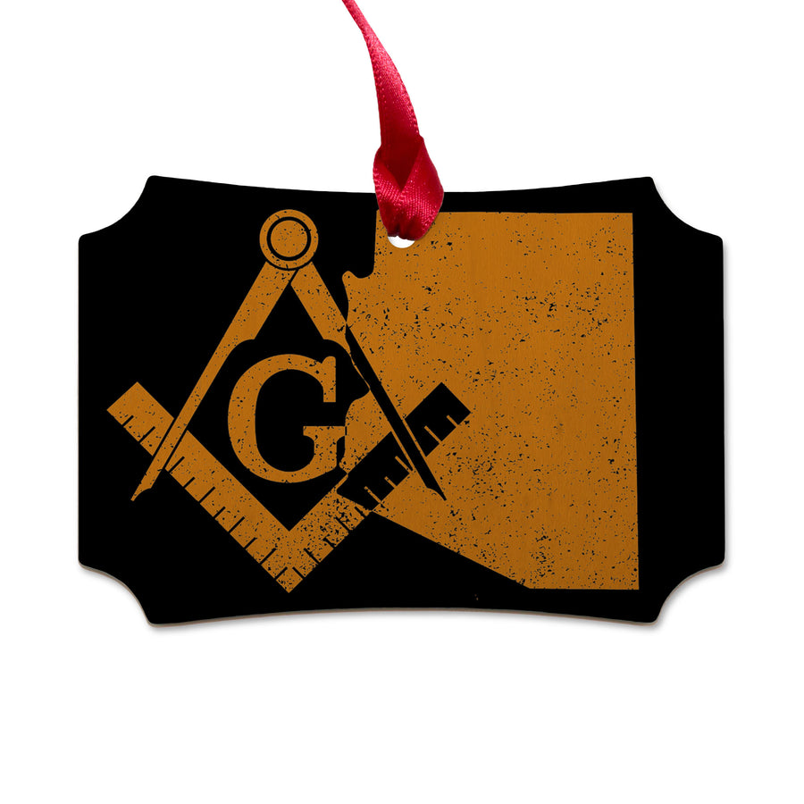 Arizona square & compass freemason symbol state map - Scalloped Wooden Maple Ornament