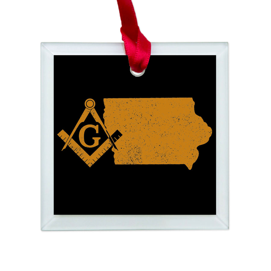 Iowa square & compass freemason symbol state map - Glass Square Ornament