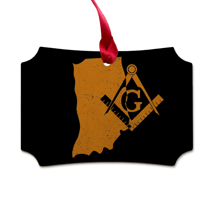 Indiana square & compass freemason symbol state map - Scalloped Wooden Maple Ornament