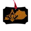 Kentucky square & compass freemason symbol state map - Scalloped Wooden Maple Ornament