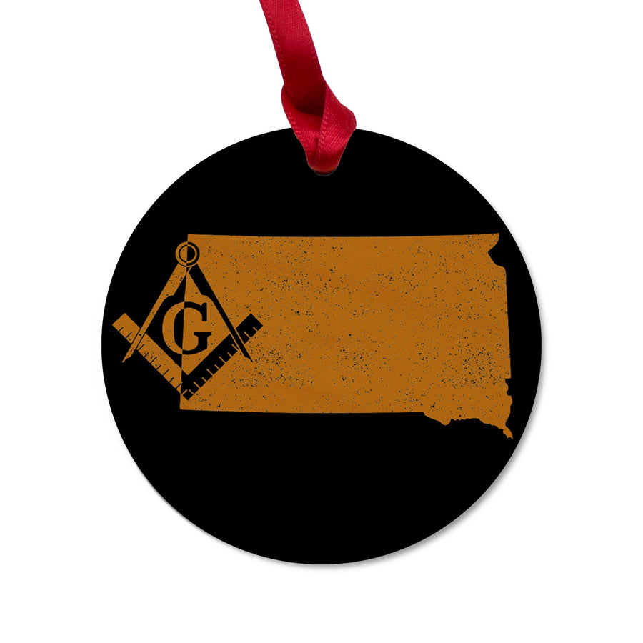 South Dakota square & compass freemason symbol state map - Round Wooden Maple Ornament