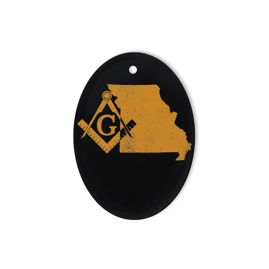 Missouri square & compass freemason symbol state map - Oval Ceramic Ornament (2 sided)