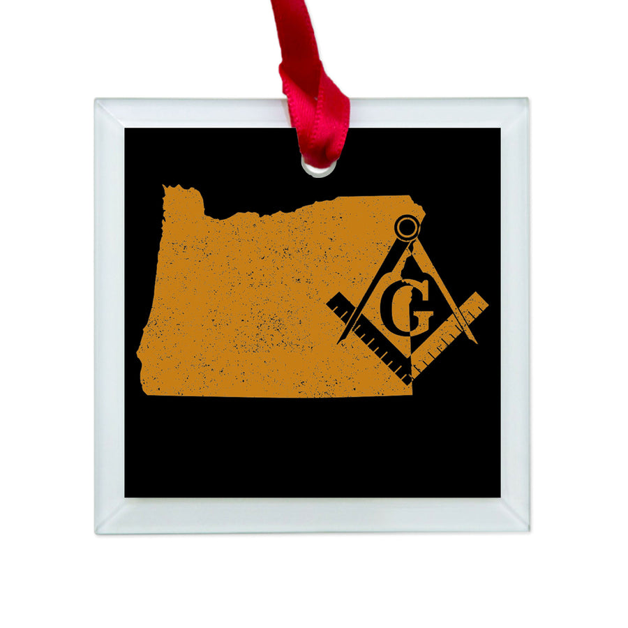 Oregon square & compass freemason symbol state map - Glass Square Ornament