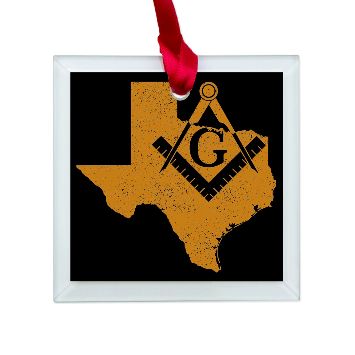 Texas square & compass freemason symbol state map - Glass Square Ornament