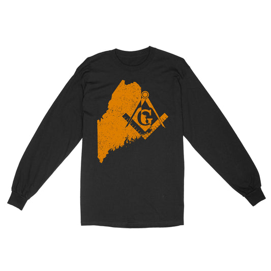 Maine Freemason State Map Square & Compass Symbol - Long Sleeve