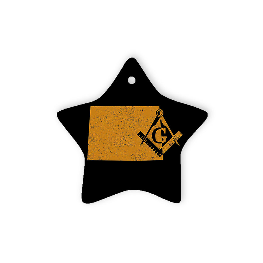 Wyoming square & compass freemason symbol state map - Star Ceramic Ornament (2 sided)