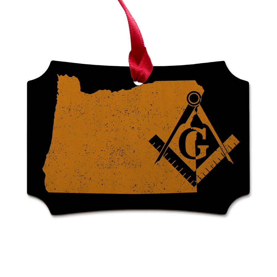 Oregon square & compass freemason symbol state map - Scalloped Wooden Maple Ornament