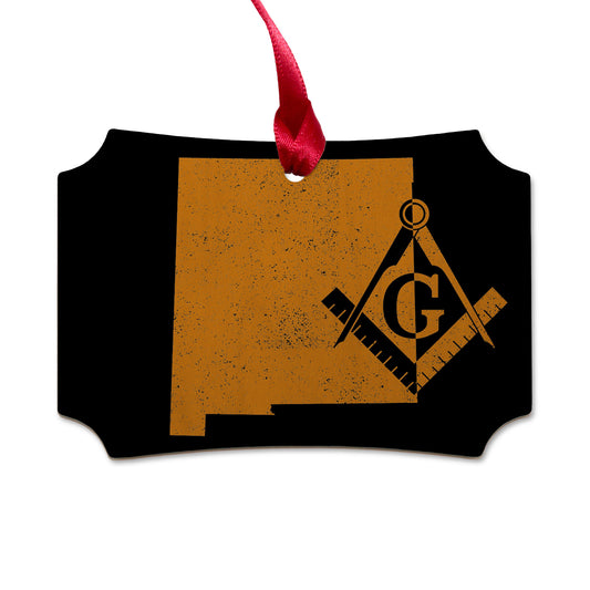 New Mexico square & compass freemason symbol state map - Scalloped Wooden Maple Ornament