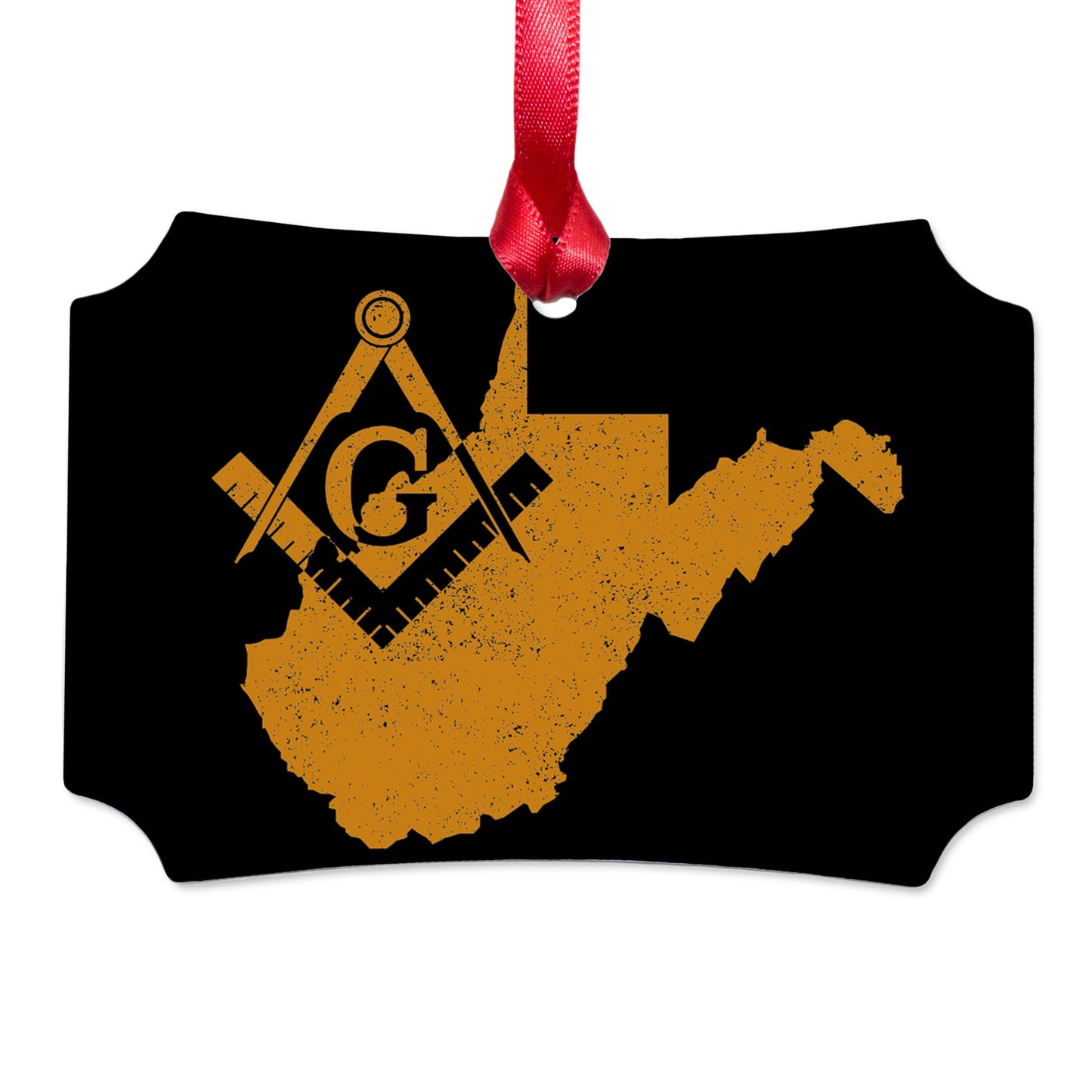 West Virginia square & compass freemason symbol state map - Scalloped Aluminum Ornament