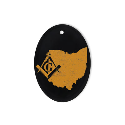 Ohio square & compass freemason symbol state map - Oval Ceramic Ornament (2 sided)