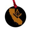 California square & compass freemason symbol state map - Round Wooden Maple Ornament