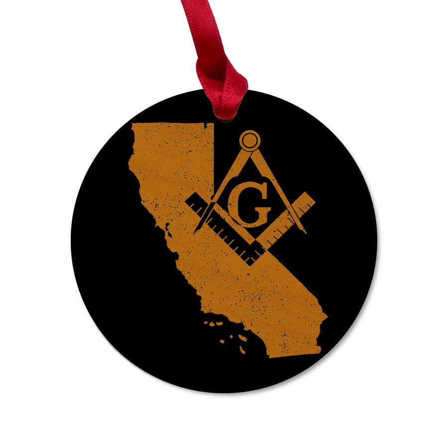 California square & compass freemason symbol state map - Round Wooden Maple Ornament