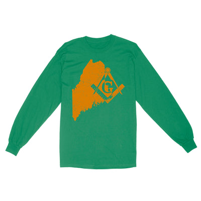 Maine Freemason State Map Square & Compass Symbol - Long Sleeve