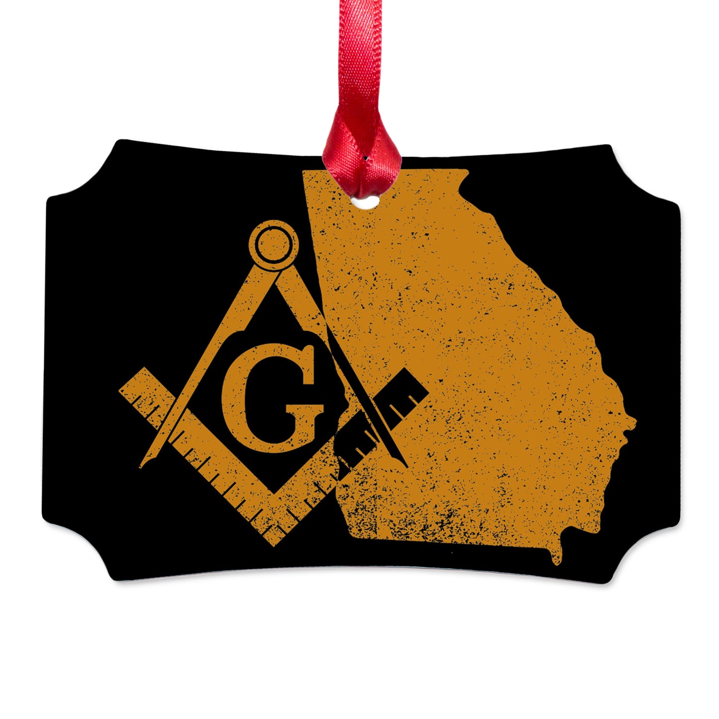 Georgia square & compass freemason symbol state map - Scalloped Aluminum Ornament