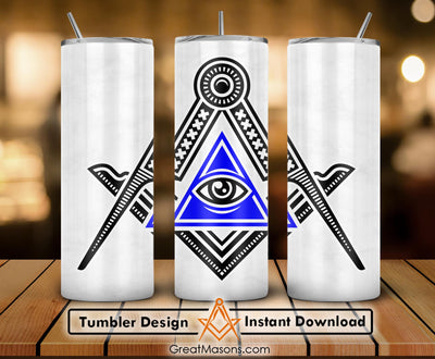 Square and Compasses All Seeing Eye Skinny Tumbler Wrap Png Straight & Tapered Tumbler File Digital