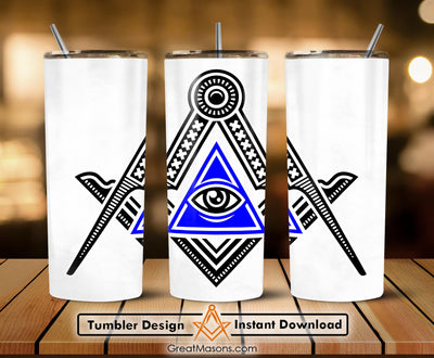 Square and Compasses All Seeing Eye Skinny Tumbler Wrap Png Straight & Tapered Tumbler File Digital