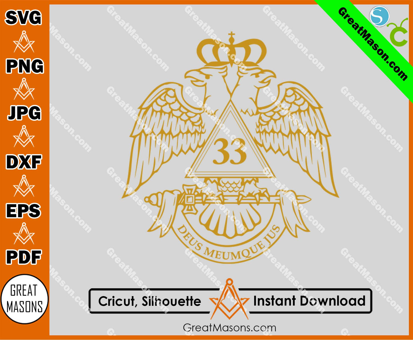 33rd Degree Scottish Rite Wings Down Masonic SVG, Png, Eps, Dxf, Jpg, Pdf File