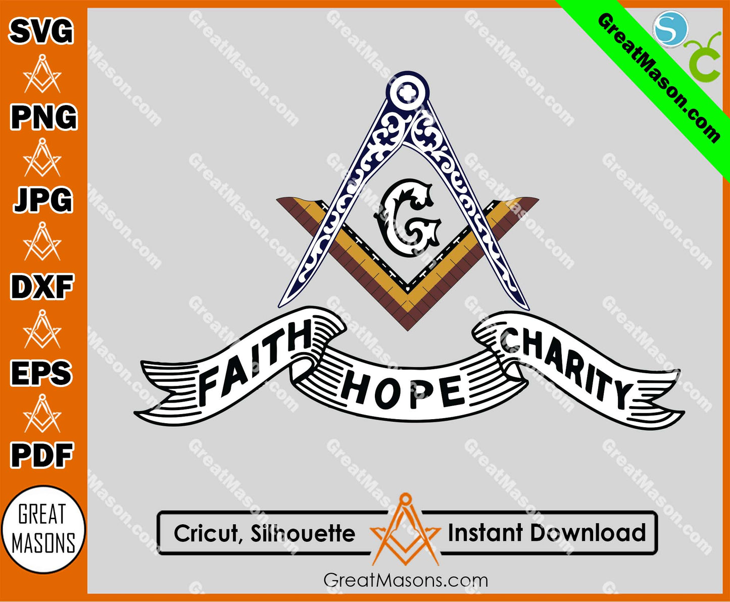 Freemasons Symbol Faith Hope Charity SVG, Png, Eps, Dxf, Jpg, Pdf File