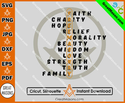 Freemasonry Faith Hope Charity Wisdom Strength Beauty SVG, Png, Eps, Dxf, Jpg, Pdf File