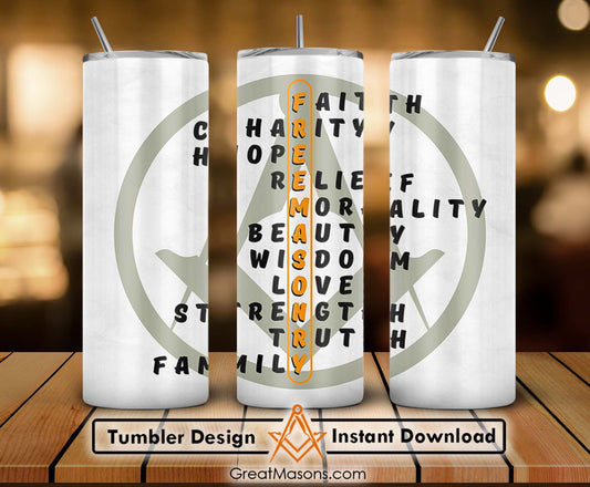 Freemasonry Faith Hope Charity Wisdom Strength Beauty Skinny Tumbler Wrap Png Straight & Tapered Tumbler File Digital