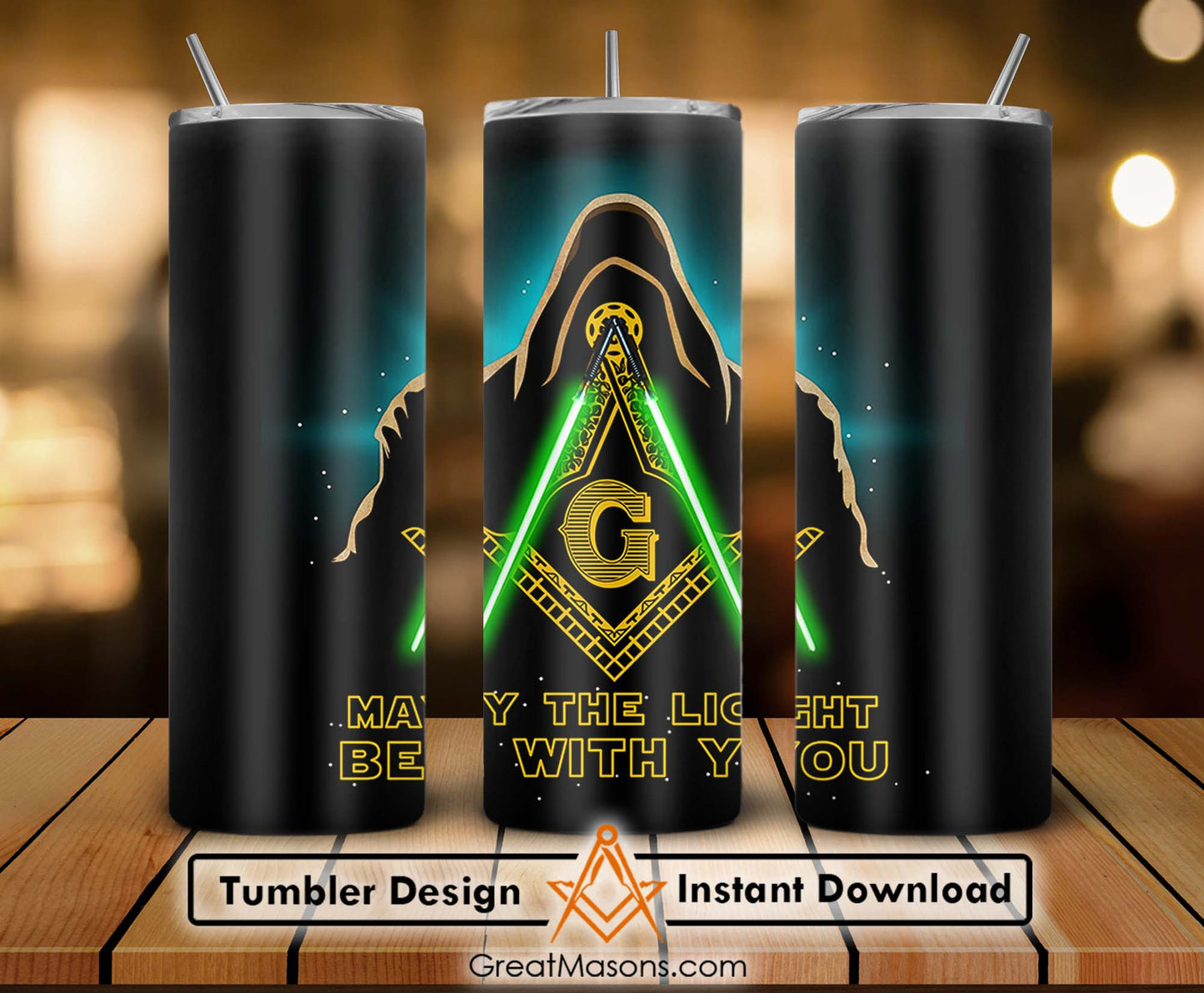 Freemasons May The Light Be With You Mason Skinny Tumbler Wrap Png Straight & Tapered Tumbler File Digital