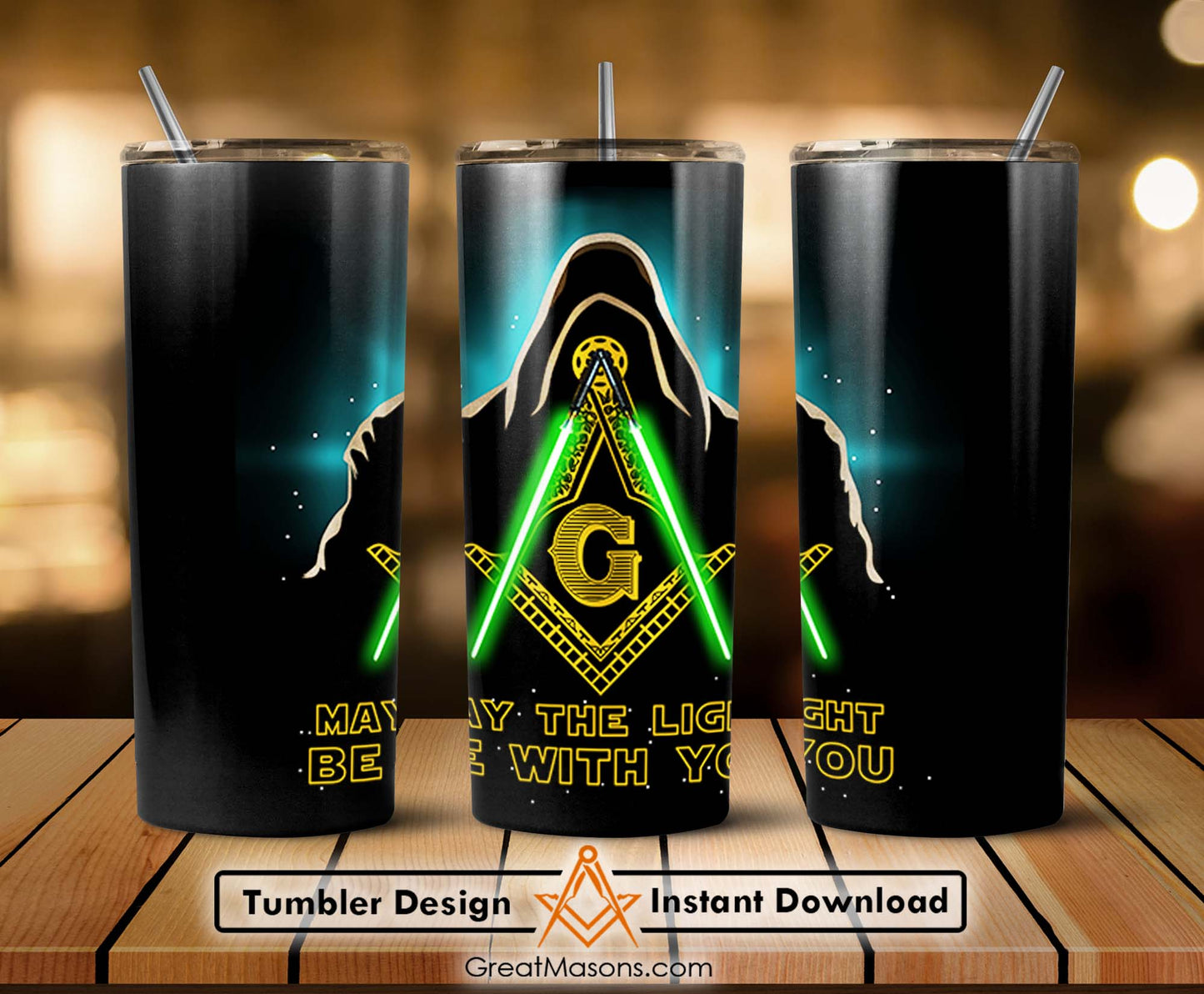 Freemasons May The Light Be With You Mason Skinny Tumbler Wrap Png Straight & Tapered Tumbler File Digital