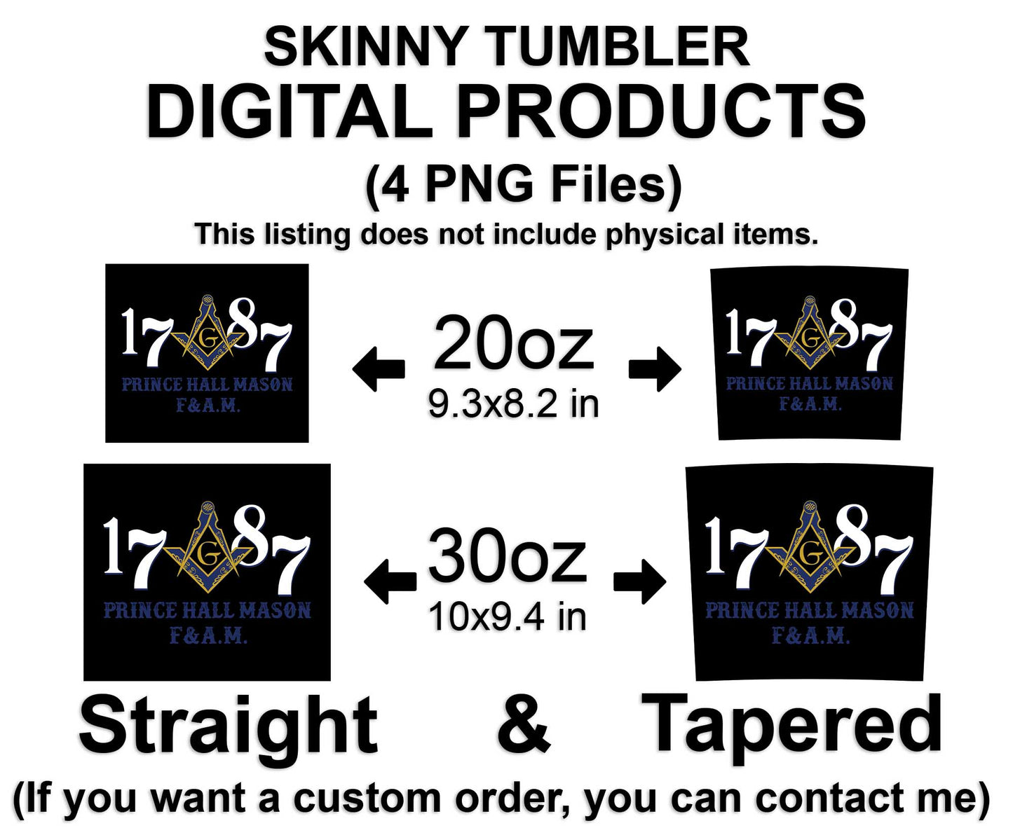 Prince Hall FA.M. 1787 Mason Masonic Skinny Tumbler Wrap Png Straight & Tapered Tumbler File Digital
