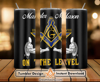 Master Mason III V VII On The Level Masonic Skinny Tumbler Wrap Png Straight & Tapered Tumbler File Digital