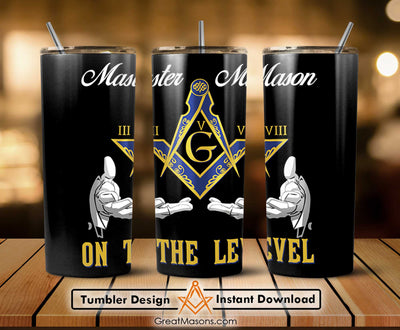 Master Mason III V VII On The Level Masonic Skinny Tumbler Wrap Png Straight & Tapered Tumbler File Digital