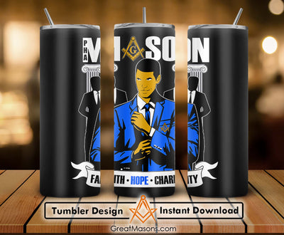 PHA Prince Hall Mason Blue Lodge Skinny Tumbler Wrap Png Straight & Tapered Tumbler File Digital