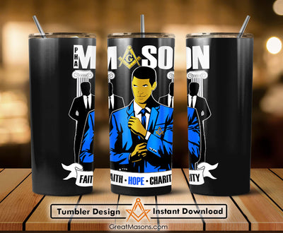 PHA Prince Hall Mason Blue Lodge Skinny Tumbler Wrap Png Straight & Tapered Tumbler File Digital