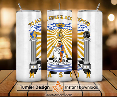 To All Free And Accepted Masons GOAT Rider Skinny Tumbler Wrap Png Straight & Tapered Tumbler File Digital