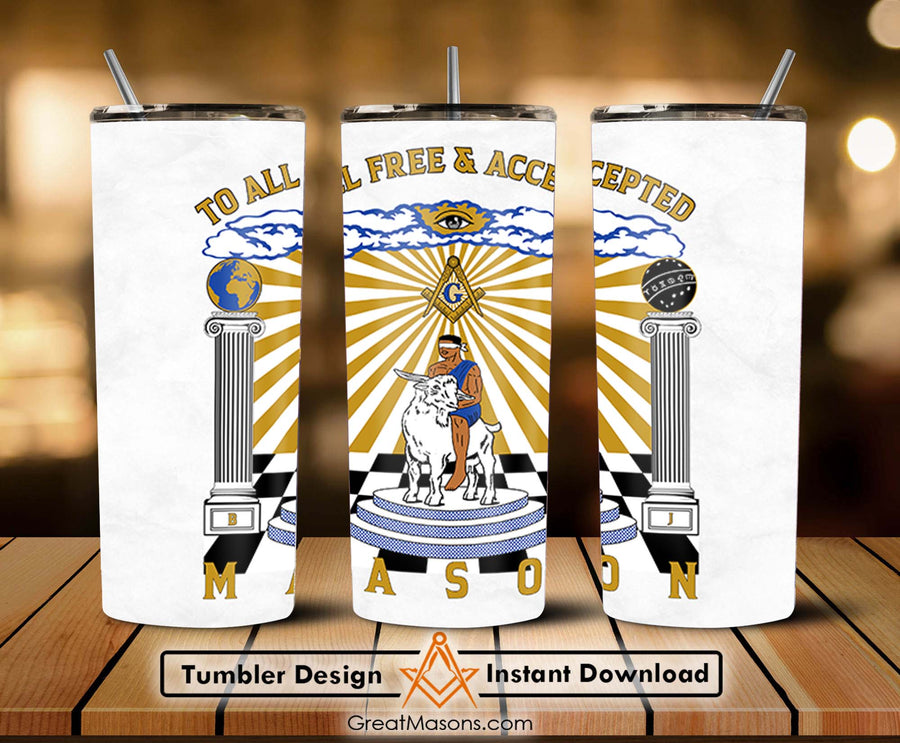 To All Free And Accepted Masons GOAT Rider Skinny Tumbler Wrap Png Straight & Tapered Tumbler File Digital
