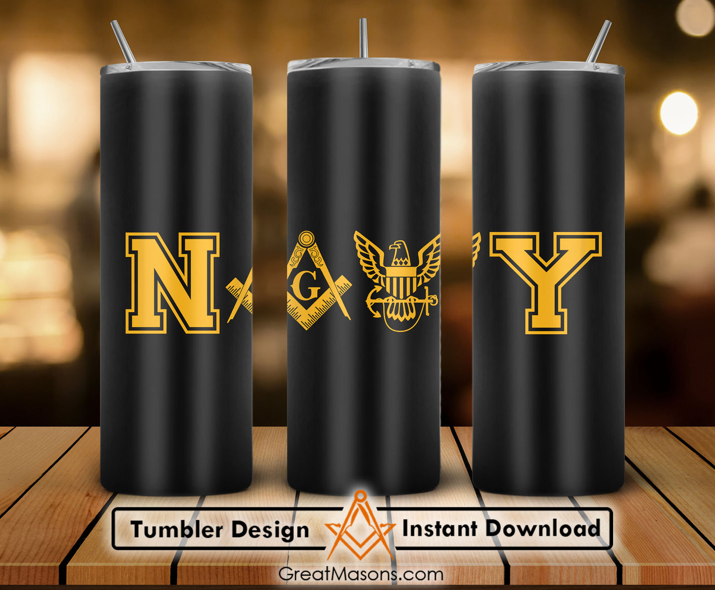 US Navy Mason Masonic Freemasons Skinny Tumbler Wrap Png Straight & Tapered Tumbler File Digital