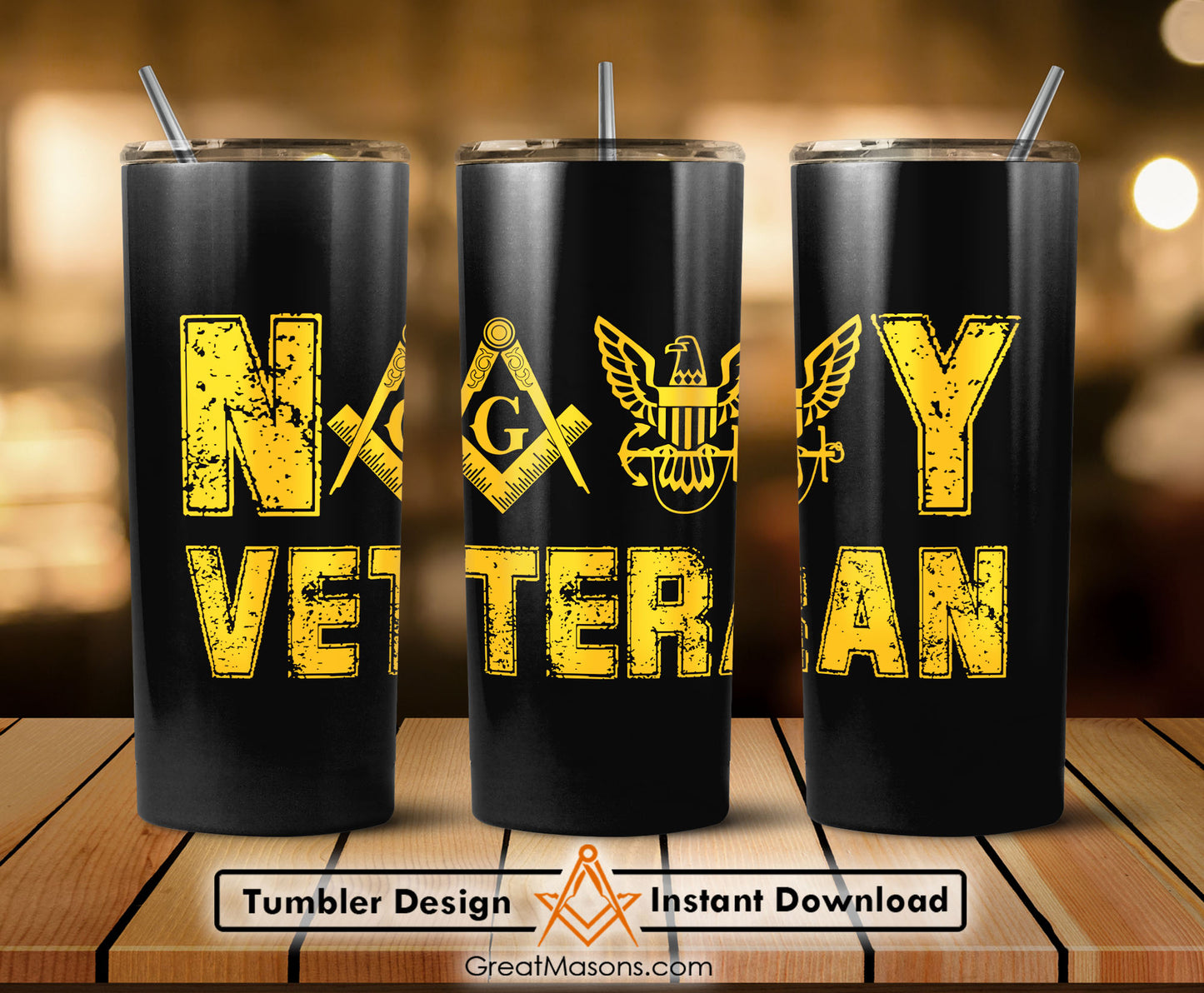 US Navy Veteran Mason Masonic Freemasons Skinny Tumbler Wrap Png Straight & Tapered Tumbler File Digital