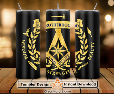 Masonic Brotherhood Wisdom Strength Beauty Skinny Tumbler Wrap Png Straight & Tapered Tumbler File Digital