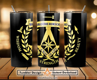 Masonic Brotherhood Wisdom Strength Beauty Skinny Tumbler Wrap Png Straight & Tapered Tumbler File Digital