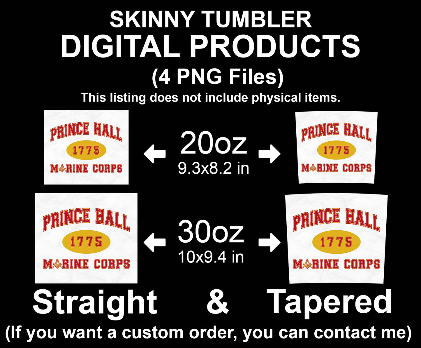 Prince Hall 1775 US Marine Corps Masonic Brother Freemason Skinny Tumbler Wrap Png Straight & Tapered Tumbler File Digital