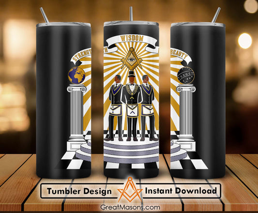 Wisdom Strength Beauty Brothers Masonic Pilar Skinny Tumbler Wrap Png Straight & Tapered Tumbler File Digital