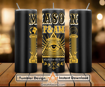 Mason F.AM Prince Hall Light From The East Skinny Tumbler Wrap Png Straight & Tapered Tumbler File Digital