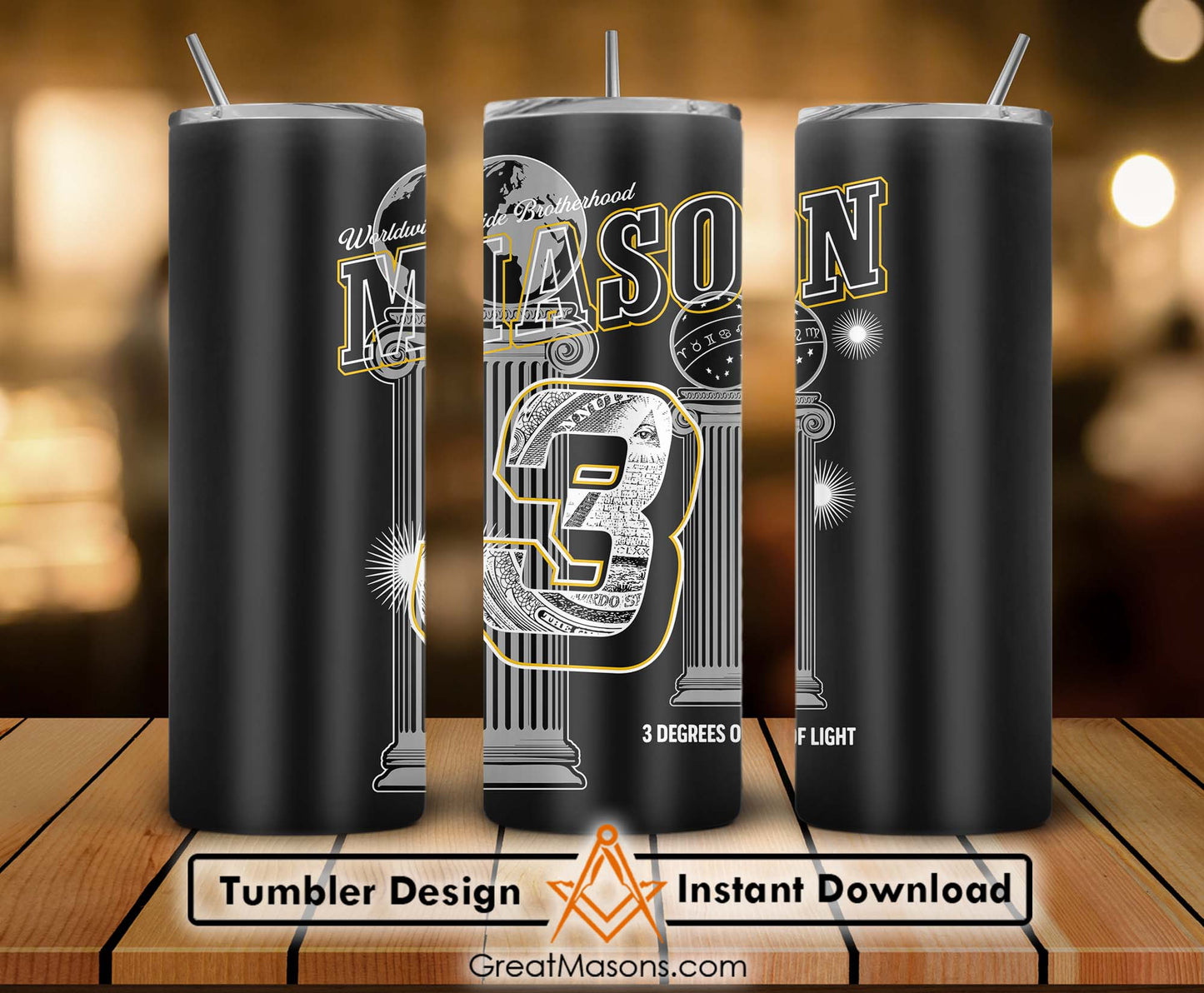 Mason Worldwide Brotherhood 3 Degrees Of Light Skinny Tumbler Wrap Png Straight & Tapered Tumbler File Digital