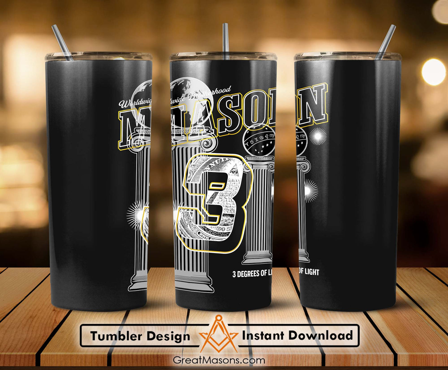 Mason Worldwide Brotherhood 3 Degrees Of Light Skinny Tumbler Wrap Png Straight & Tapered Tumbler File Digital
