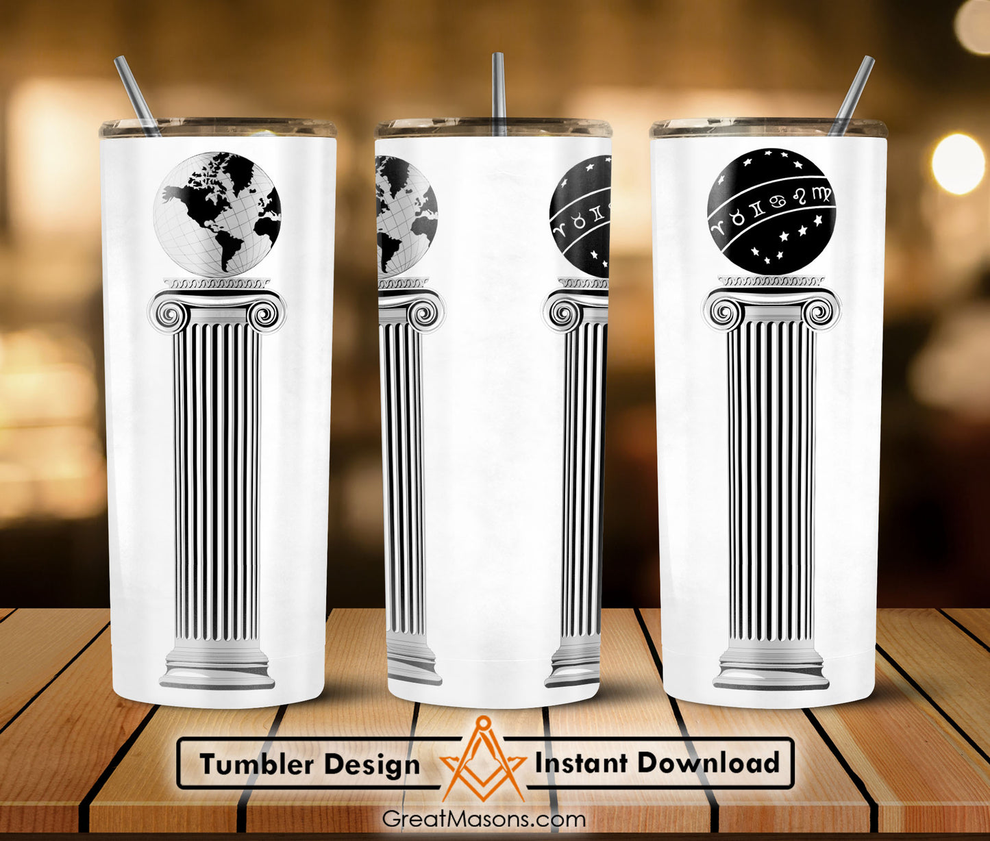 Masonic Columns Pillar Chess Board Floor Skinny Tumbler Wrap Png File