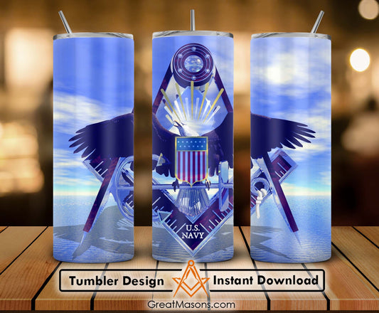 US Navy Mason Masonic Eagle Flag Skinny Tumbler Wrap Png Straight & Tapered Tumbler File Digital