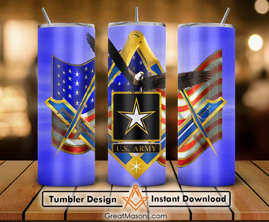 US Army Mason Masonic Eagle Flag Skinny Tumbler Wrap Png Straight & Tapered Tumbler File Digital