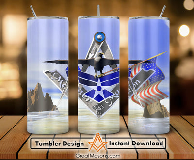 US Air Force Master Mason Eagle Flag Skinny Tumbler Wrap Png Straight & Tapered Tumbler File Digital