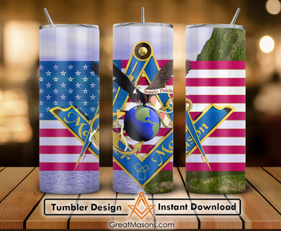 US Marine Corps Master Mason Eagle Flag Skinny Tumbler Wrap Png Straight & Tapered Tumbler File Digital