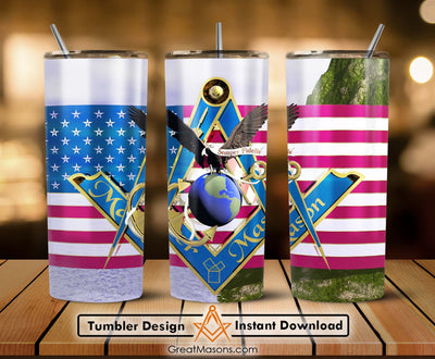 US Marine Corps Master Mason Eagle Flag Skinny Tumbler Wrap Png Straight & Tapered Tumbler File Digital